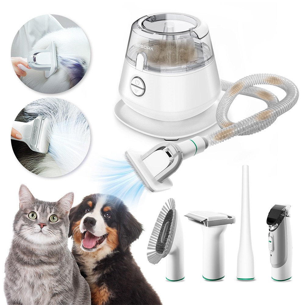 

YISORA P20S Dog Clipper with Pet Hair Vacuum Cleaner With 5 Proven Care Tools, White