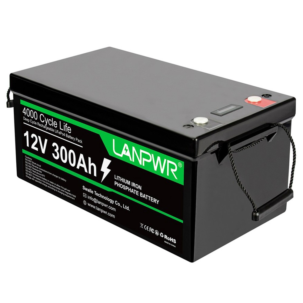

LANPWR 12V 300Ah LiFePO4 Lithium Battery Pack Backup Power, 3840Wh Energy, 4000+ Deep Cycles, Built-in 200A BMS, 100% DOD, Support in Series/Parallel, Perfect for Off-Grid, RV, Camper, Solar System, Electric Boat