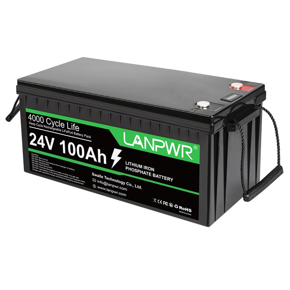 LANPWR 24V 100Ah LiFePO4 Lithium Battery Pack Backup Power, 2560Wh Energy, 4000+ Deep Cycles, Built-in 100A BMS, 100% DOD, Support in Series/Parallel, Perfect for Off-Grid, RV, Camper, Solar System, Electric Boat