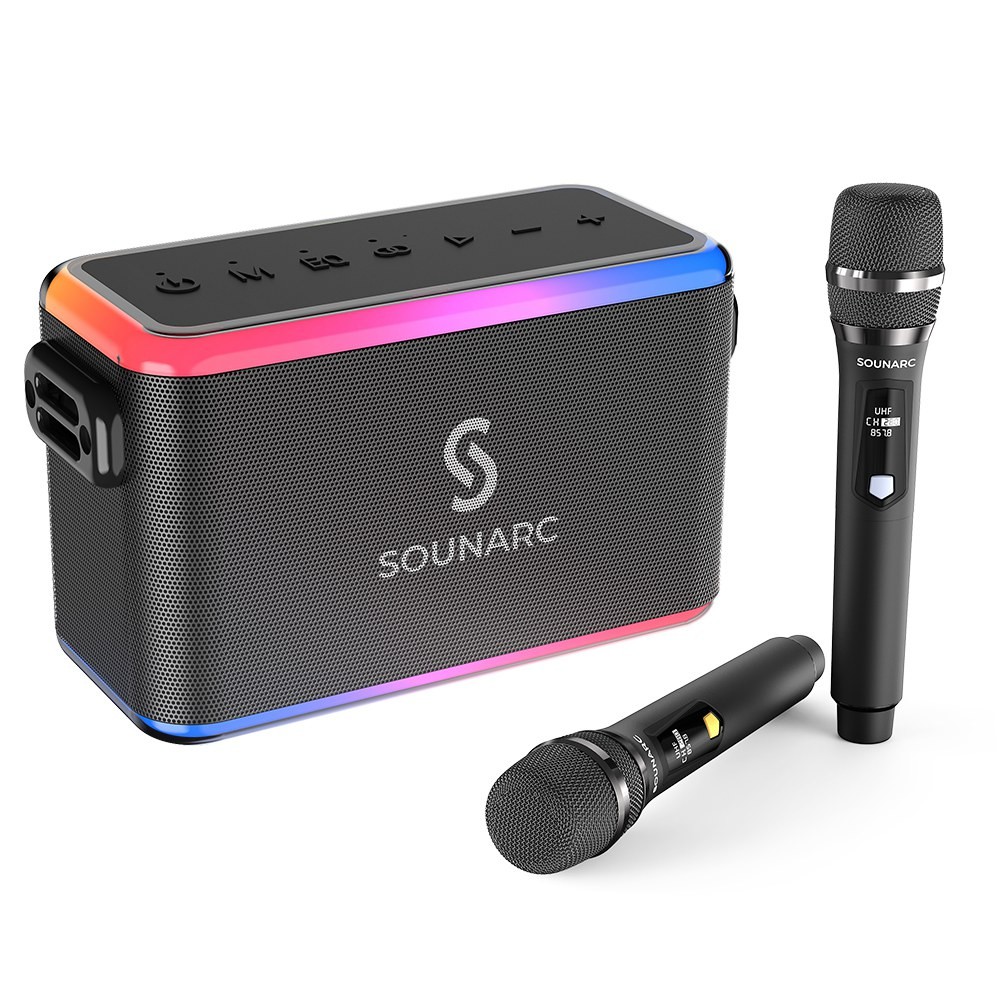 

SOUNARC A1 Karaoke Speaker, 80W Output, Dual Mic, IPX6, Lighting Mode, Up to 10 Hours Playtime
