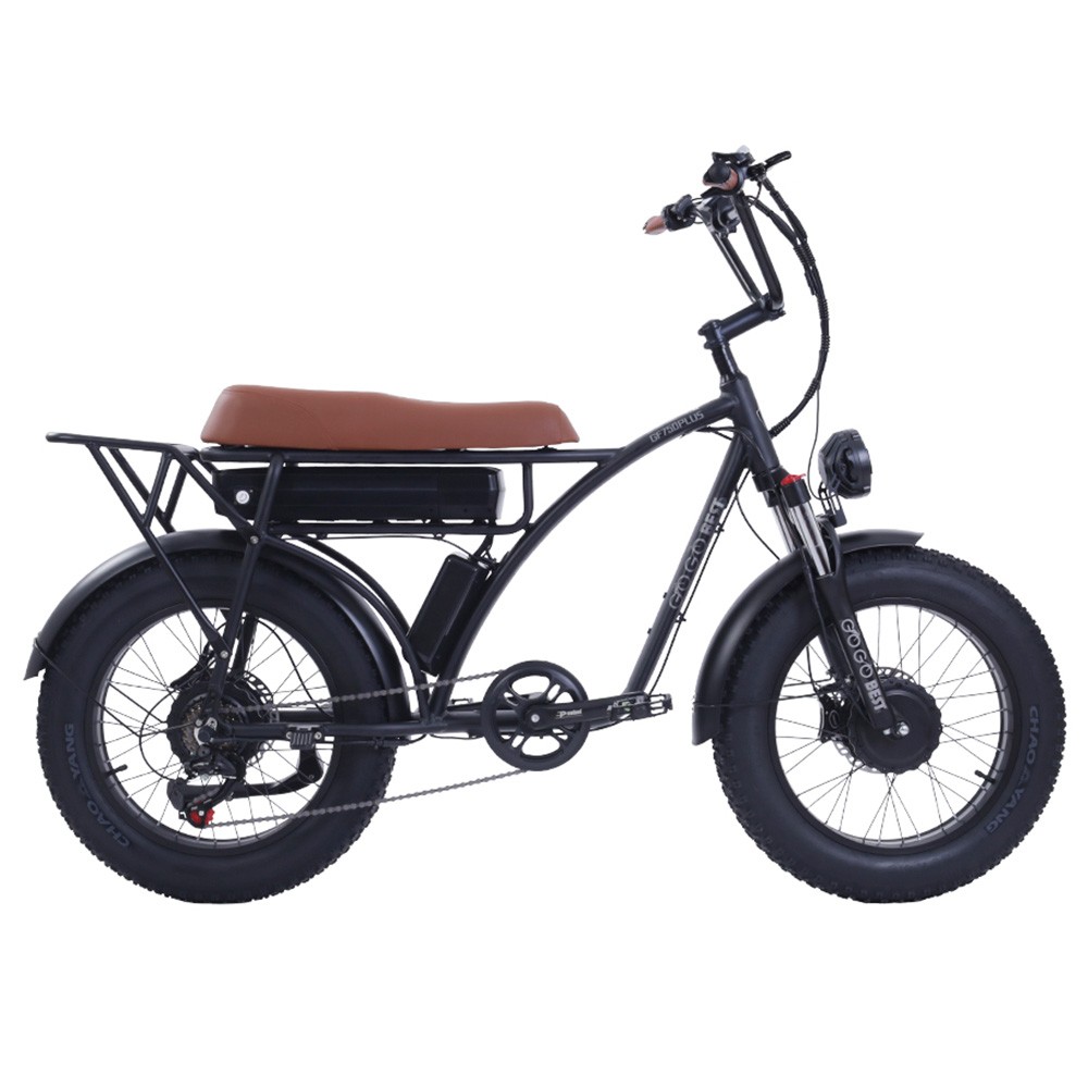 

GOGOBEST GF750 Plus Electric Retro Bike 20*4.0 inch Fat Tires 1000W*2 Motor 50km/h Max Speed 48V 17.5Ah Battery Front and Rear Hydraulic Brakes Shimano 7-Speed Gears - Black