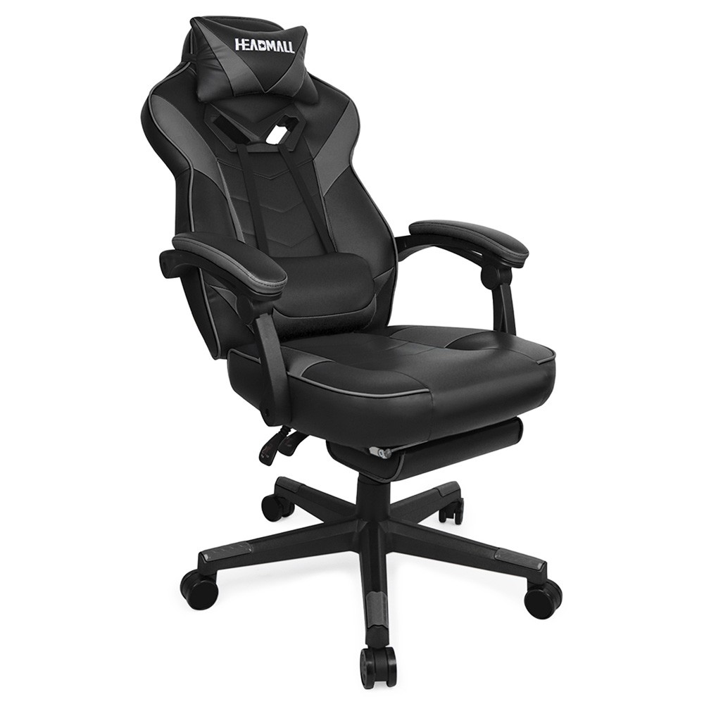 HEADMALL Gaming Chair with Footrest, Lumbar Support, Headrest, Height Adjustable, 350lbs Weight Capacity, 360 Degree Swivel, 90 -135 Degrees Reclining - Black