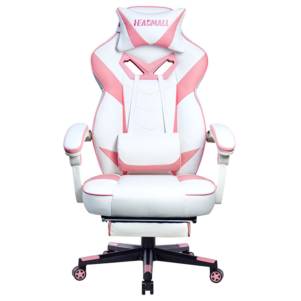 HEADMALL Gaming Chair with Footrest, Lumbar Support, Headrest, Height Adjustable, 350lbs Weight Capacity, 360 Degree Swivel, 90 -135 Degrees Reclining - Pink