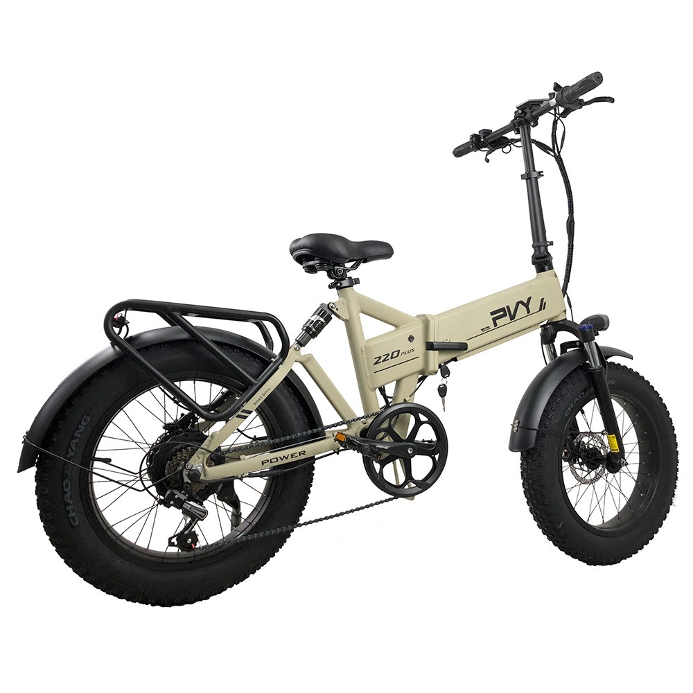 PVY Z20 Plus Folding E-Bike 20*4.0 inch Fat Tires 1000W Motor 50km/h Speed 48V 16.5Ah Battery 80-120km Range 150kg Load Shimano 7-Speed Electric Mountain Bike - Khaki