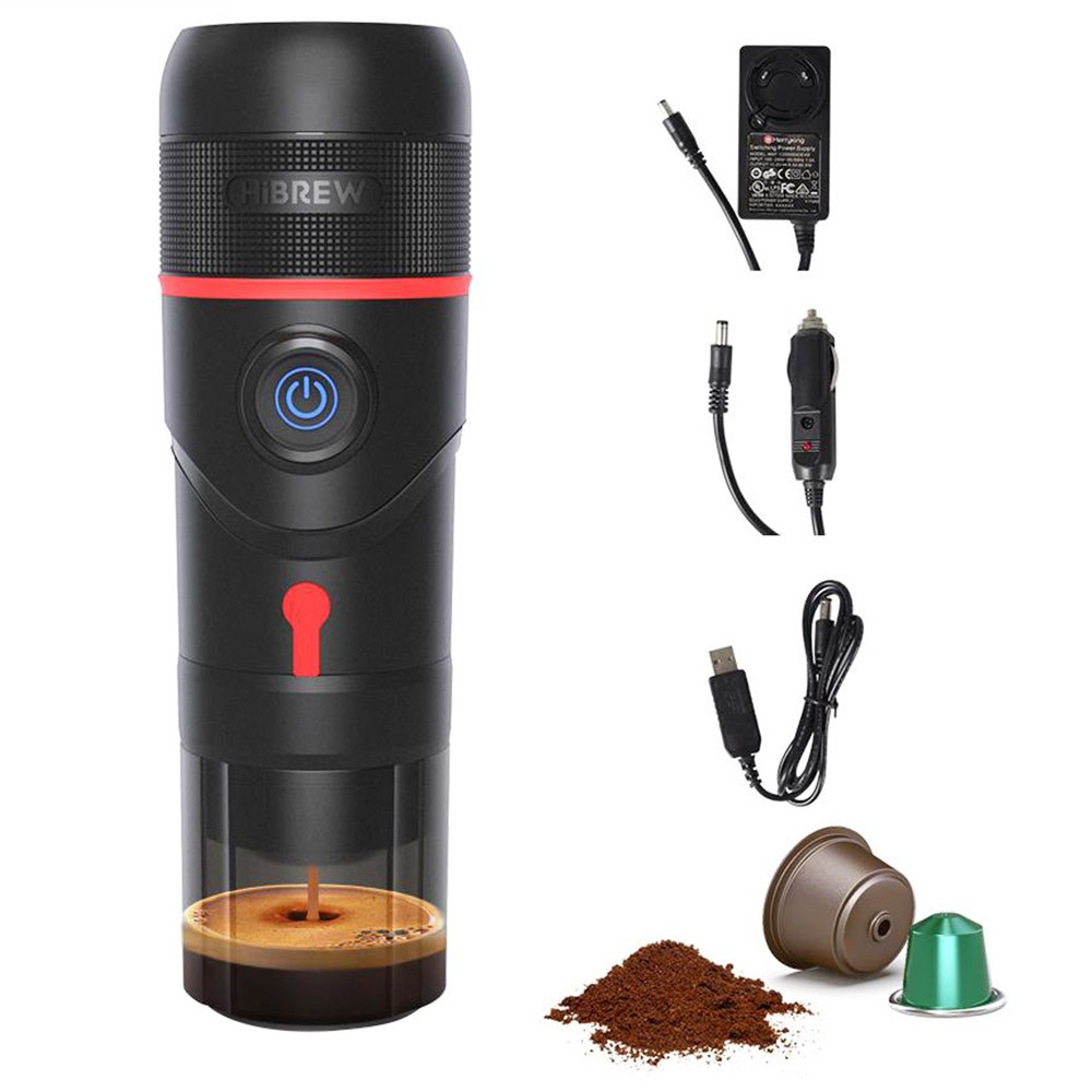 

HiBREW H4 Portable Car Coffee Machine with Adapter, 15 Bar Pressure, Compatible with Nestle Original/DG Capsule/Ground Coffee