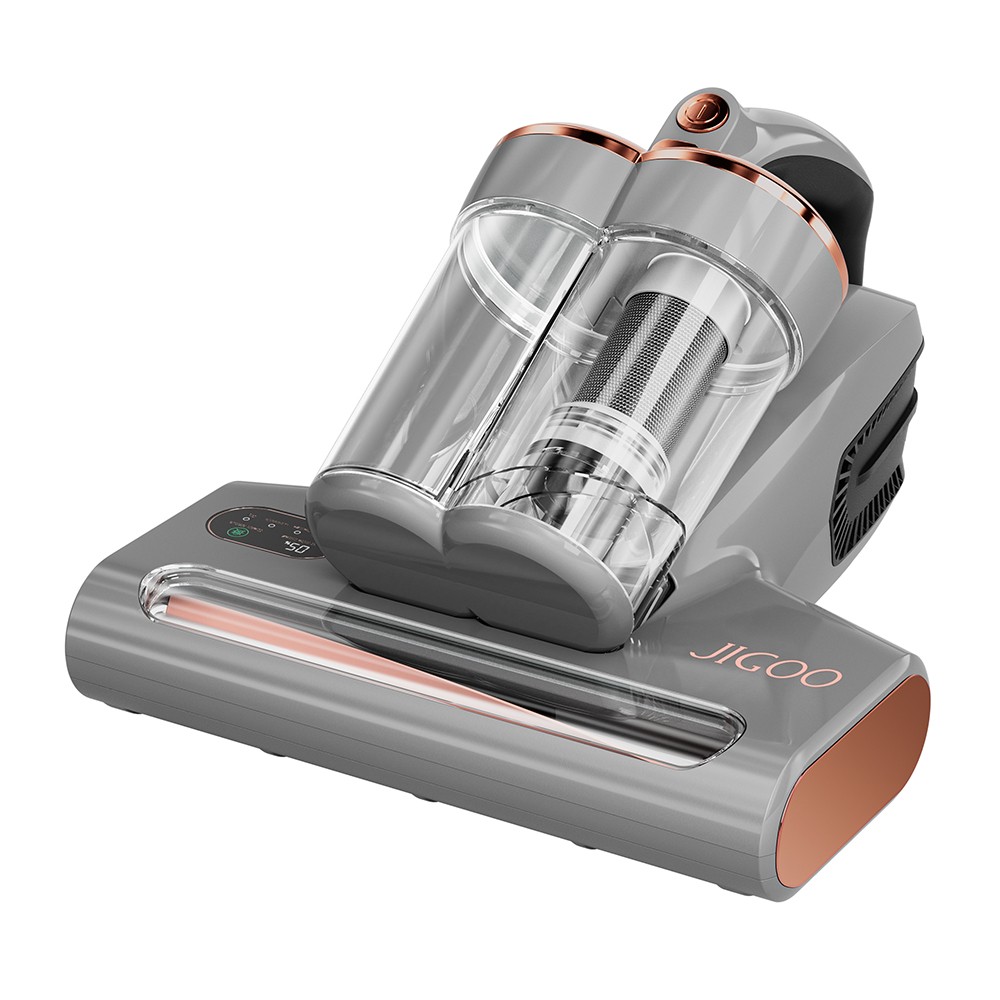 

JIGOO S300 Pro Dual-Cup Smart Anti-Mite Cleaner Bed Vacuum Cleaner with Dust Mite Sensor 500W 13KPa Suction Innovative Metal Brushroll UV Light & Ultrasonic Tech Multi-Directional Heating 99.9% Mite Removal - Grey