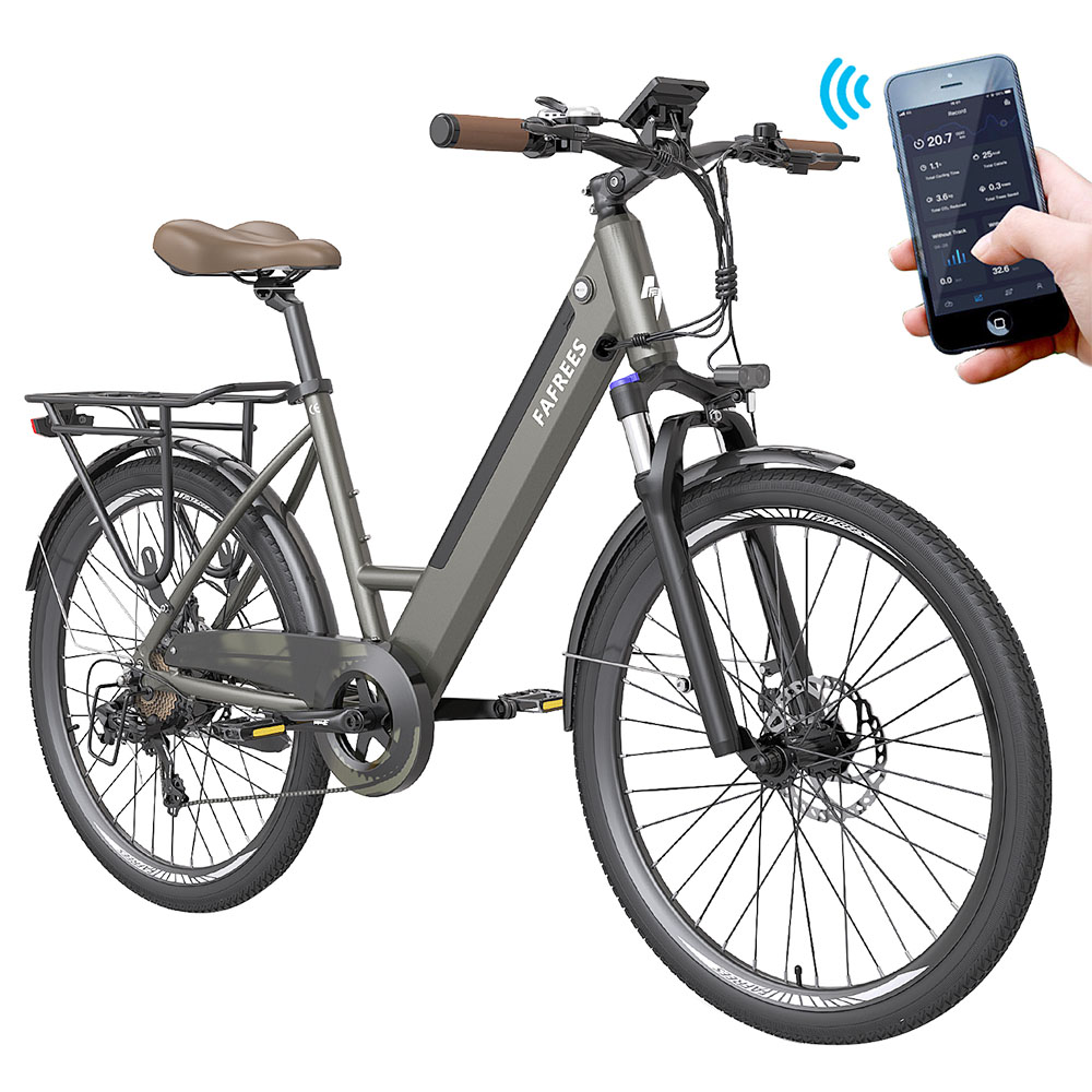 FAFREES F26 Pro 26'' Step-through City E-Bike 250W Motor 25km/h 36V 10Ah Embedded Removable Battery Shimano 7 Speed - Grey