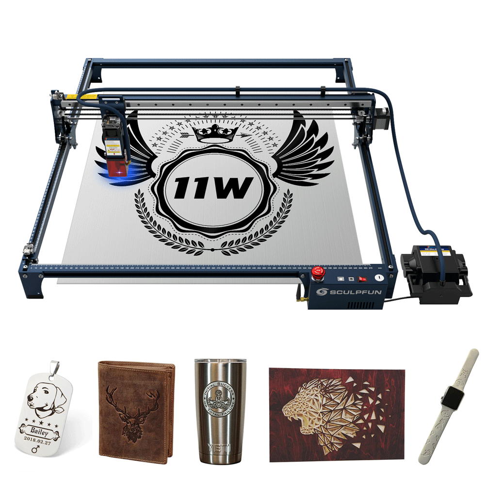  SCULPFUN S30 Ultra 11W Laser Engraver, 0.005mm High Cutting  Precision, Replaceable Lens Design, with Air Assist M8 Main Board for Laser  Engraving Machine, 600x600mm Engraving Area