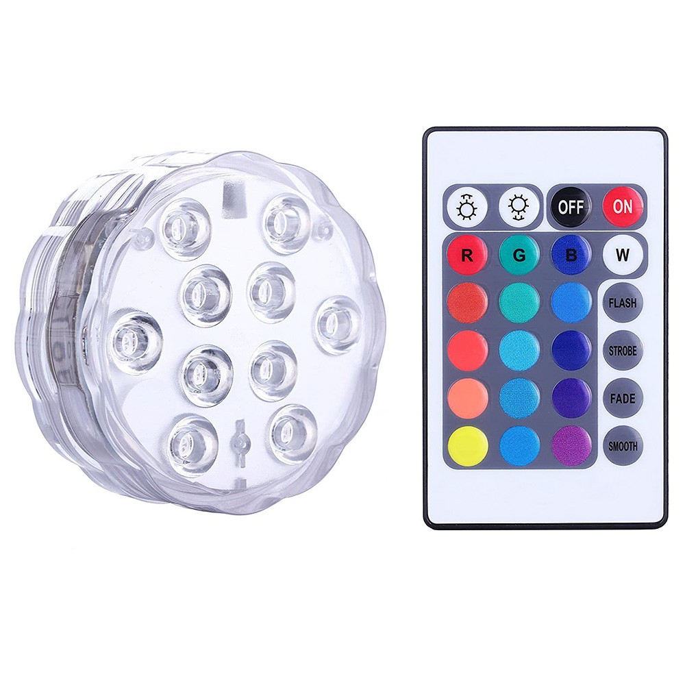 

4pcs RGB Submersible LED Lights with Remote Control, 10 LEDs, 16 Colors, 4 Modes, Battery Powered, IP68 Waterproof, for Pond, Pool, Bathroom
