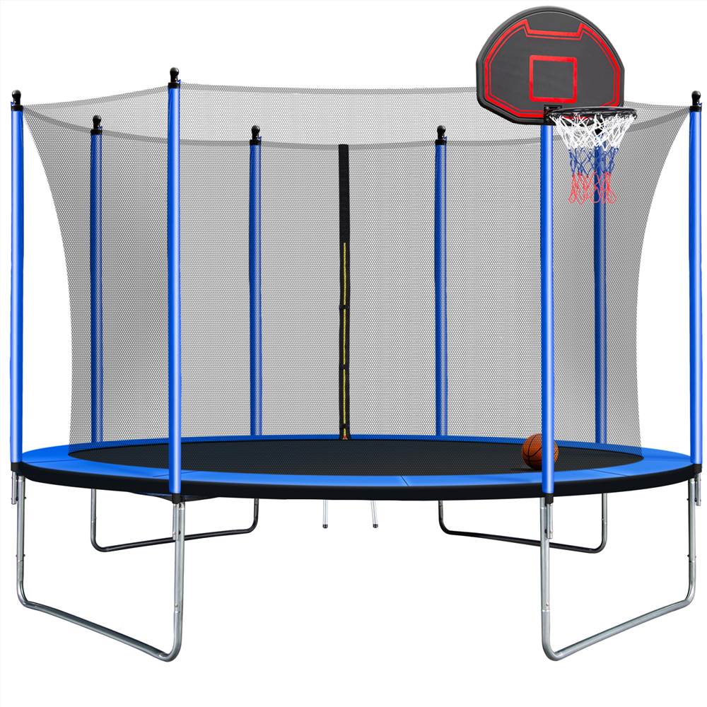 

10FT Trampoline with Basketball Hoop Inflator and Ladder(Inner Safety Enclosure) Blue