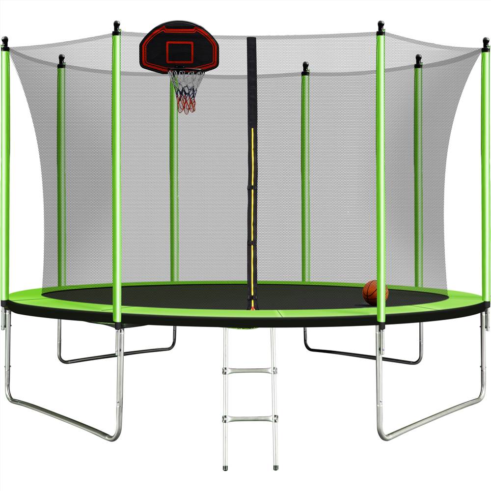 

10FT Trampoline with Basketball Hoop Inflator and Ladder(Inner Safety Enclosure) Green