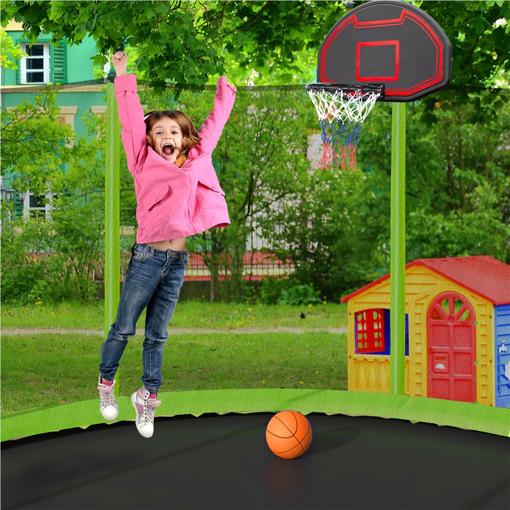 14FT  Trampoline with Basketball Hoop Inflator and Ladder(Inner Safety Enclosure) Green
