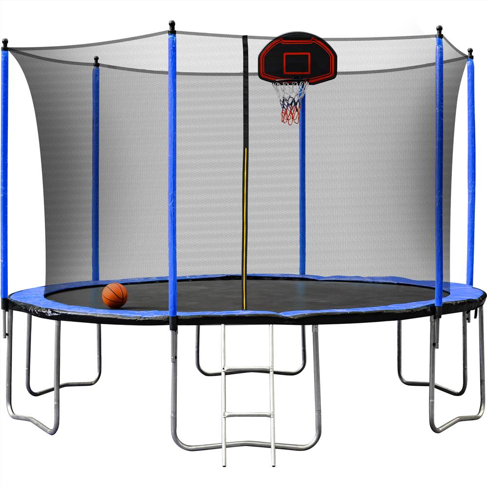 

15FT Trampoline with Basketball Hoop Inflator and Ladder(Inner Safety Enclosure) Blue