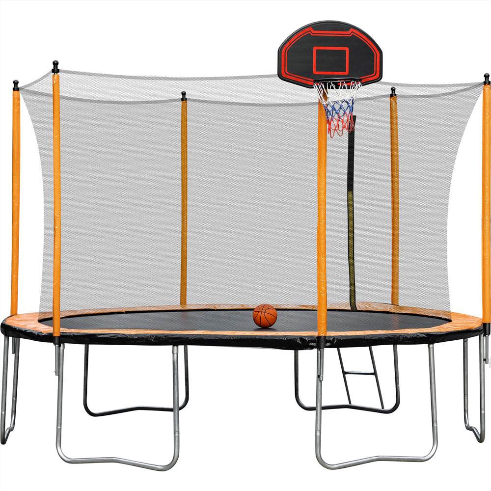 

15FT Trampoline with Basketball Hoop Inflator and Ladder(Inner Safety Enclosure) Orange