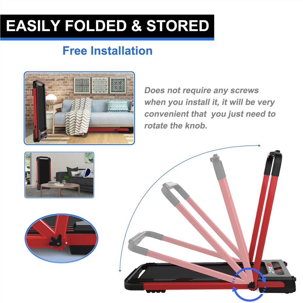 FYC 2 in 1 Under Desk Treadmill - 2.5 HP Folding Treadmill for Home, Installation-Free Foldable Treadmill Compact Electric Running Machine, Remote Control & LED Display Walking Running Jogging, Red