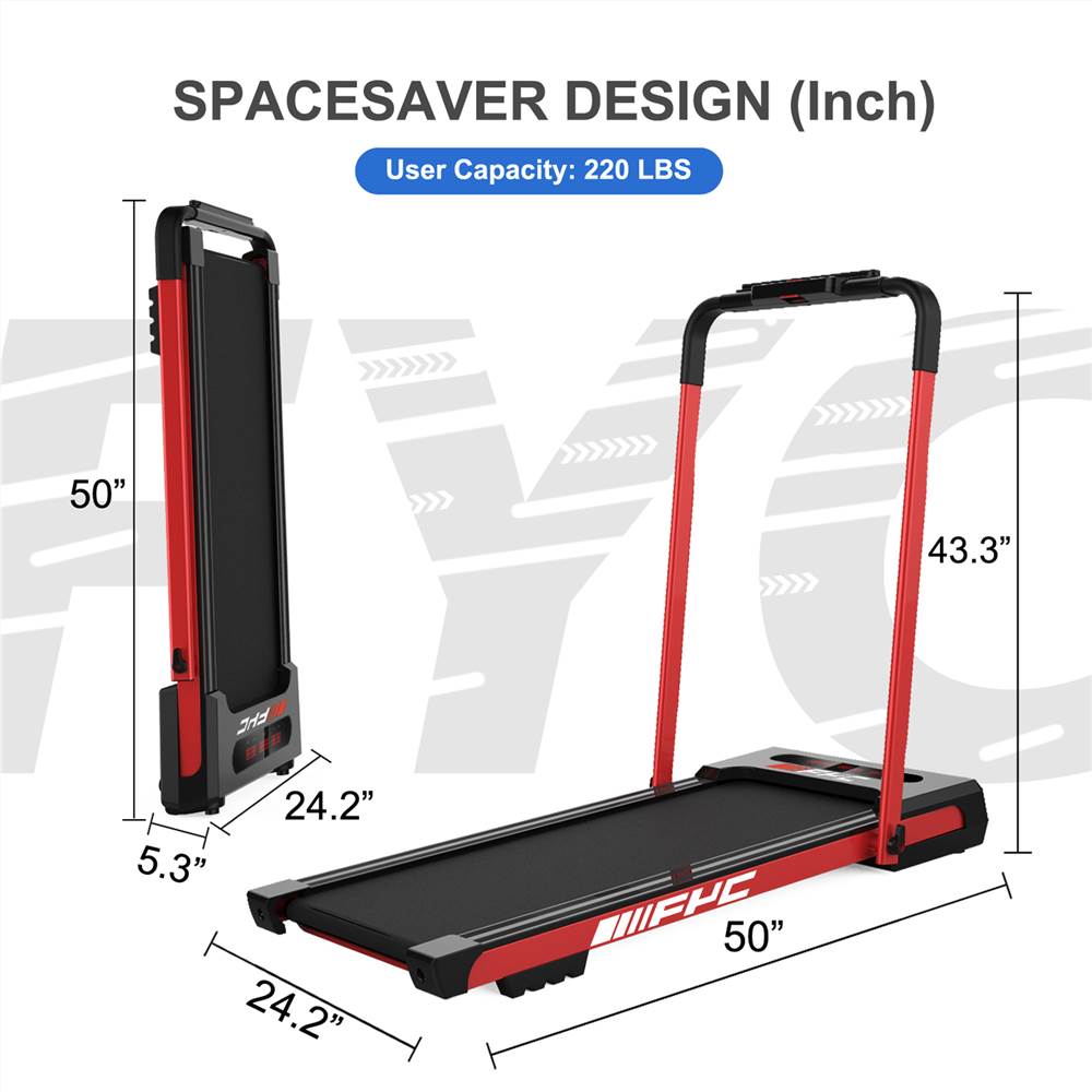 FYC 2 in 1 Under Desk Treadmill - 2.5 HP Folding Treadmill for Home, Installation-Free Foldable Treadmill Compact Electric Running Machine, Remote Control & LED Display Walking Running Jogging, Red