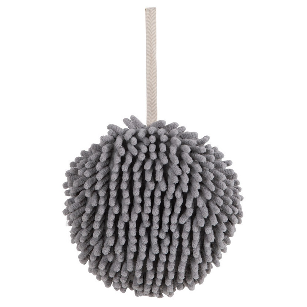 

Chenille Hand Towel, Kitchen Bathroom Hanging Ball Quick-Drying Hand Cloth - Grey