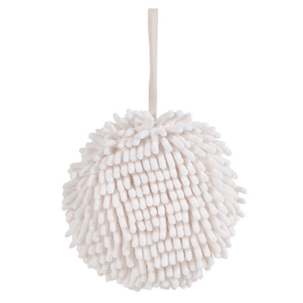 Chenille Hand Towel, Kitchen Bathroom Hanging Ball Quick-Drying Hand Cloth - White