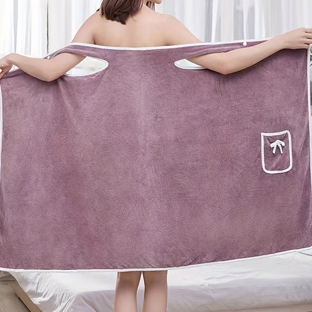 

80*135cm Wearable Bowknot Coral Velvet Bath Towel for Adults - Purple