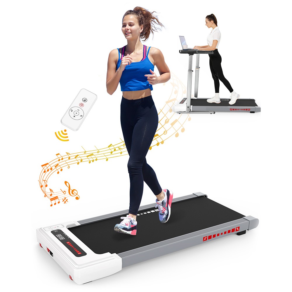 KRD-Q20 2 in 1 Under Desk Treadmill with Bluetooth Music, 2.5HP Motor, 265 LBS Load-Bearing, 1-6KM/H Speed, P1-P12 Program, LED Display, Remote Control - Grey