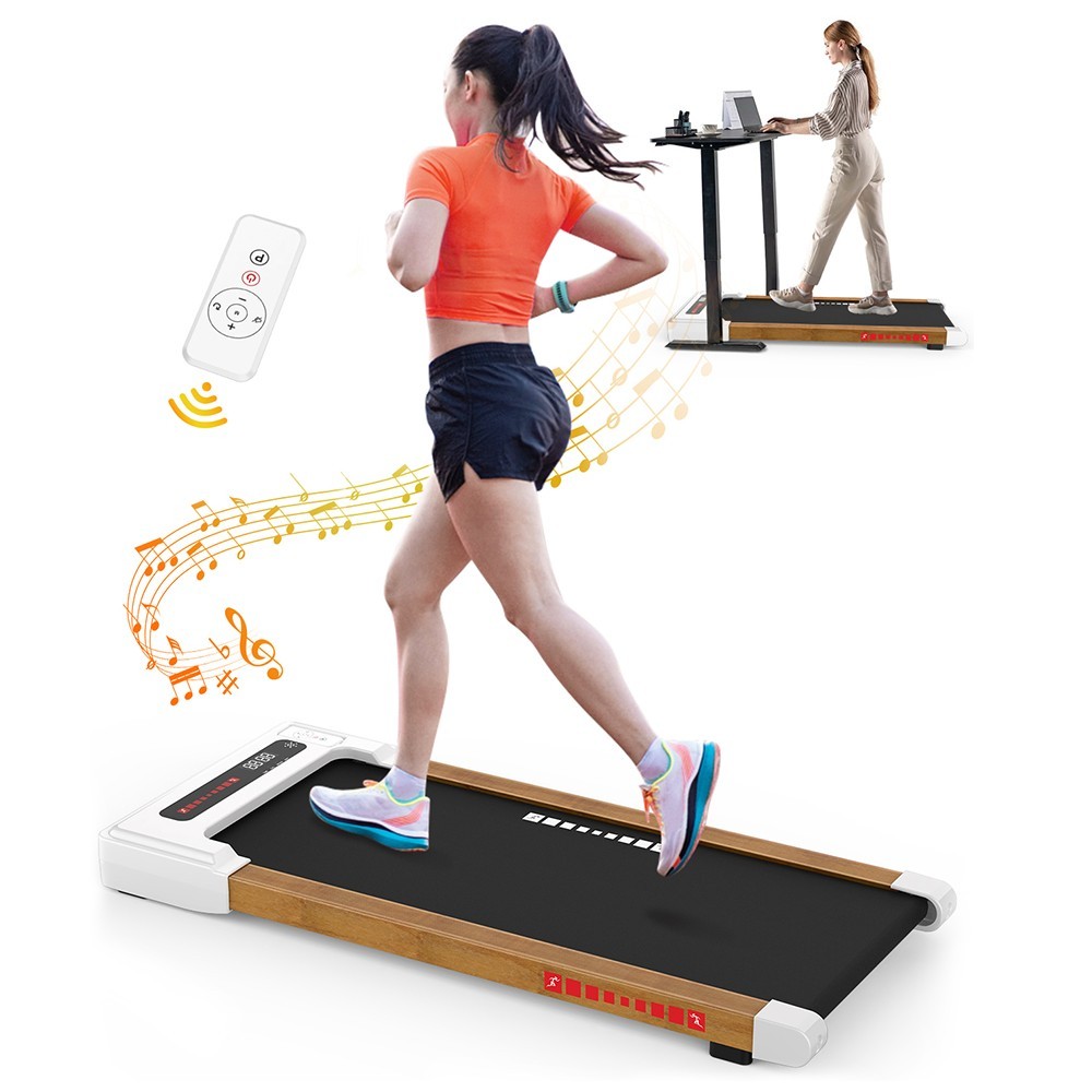 

KRD-Q20 2 in 1 Under Desk Treadmill with Bluetooth Music, 2.5HP Motor, 265 LBS Load-Bearing, 1-6KM/H Speed, P1-P12 Program, LED Display, Remote Control - White Wood Grain
