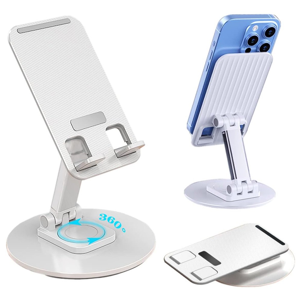 

Portable Foldable Phone Stand 360 Degree Rotation Height Adjustable Cell Phone Holder - White