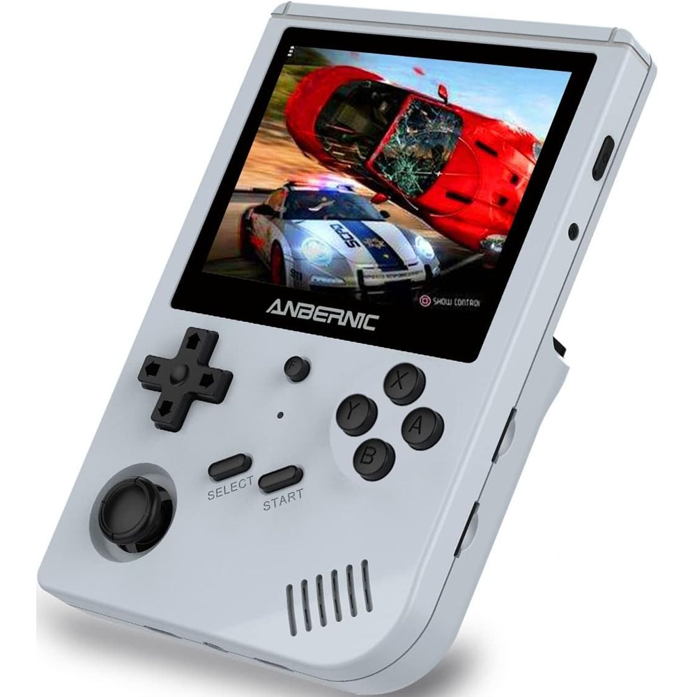 ANBERNIC RG351V 16GB Handheld Game Console, 3.5 Inch 640*480P IPS Screen, Dual TF Card Slot, Supports NDS, N64, DC, PSP, PS1, openbor, CPS1, CPS2, FBA, NEOGEO, NEOGEOPOCKET, GBA, GBC, GB, SFC, FC, MD, SMS, MSX, PCE, WSC - Grey