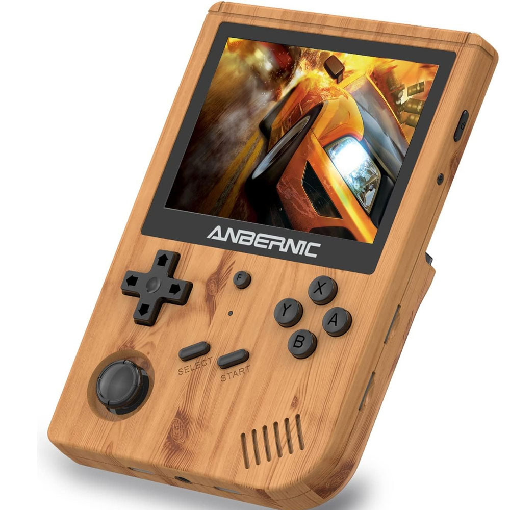 ANBERNIC RG351V 16GB Handheld Game Console, 3.5 Inch 640*480P IPS Screen, Dual TF Card Slot, Supports NDS, N64, DC, PSP, PS1, openbor, CPS1, CPS2, FBA, NEOGEO, NEOGEOPOCKET, GBA, GBC, GB, SFC, FC, MD, SMS, MSX, PCE, WSC - Wood