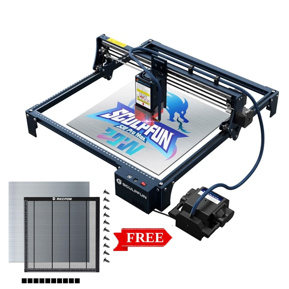 SCULPFUN S30 Pro Max 20W Laser Engraver Cutter, Automatic Air-assist, 0.08*0.1mm Laser Focus, 32-bit Motherboard, Replaceable Lens, Engraving Size 410*400mm, Expandable to 935*905mm