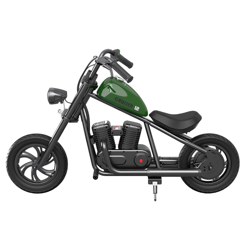 

HYPER GOGO Cruiser 12 Electric Motorcycle for Kids 24V 5.2Ah Battery 160W Motor 10MPH Max Speed 12" x 3" Tires, 7.5 Miles Max Range - Green