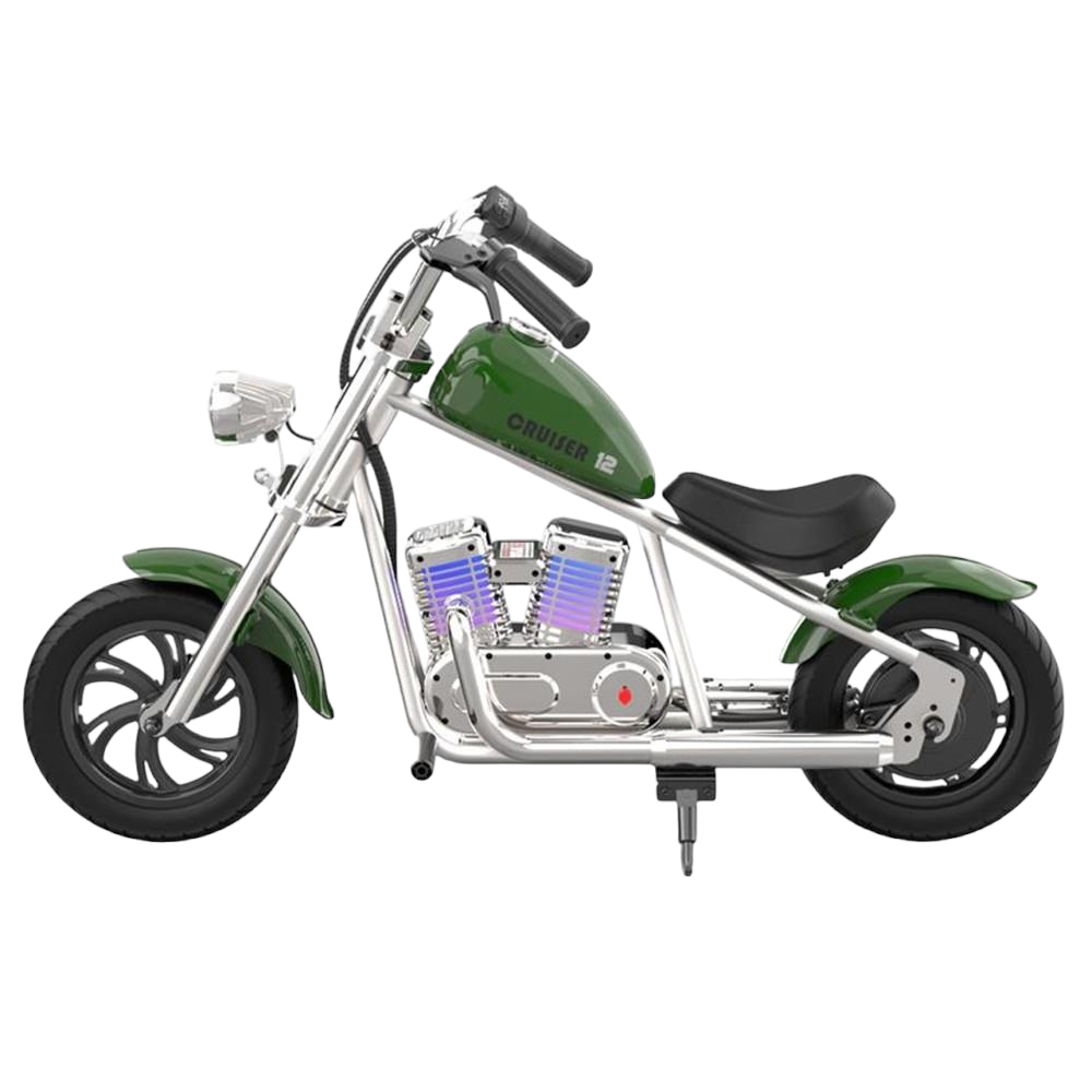 

HYPER GOGO Cruiser 12 Plus with APP Electric Motorcycle for Kids 24V 5.2Ah Battery 160W Motor 16km/h Speed 12" x 3" Tires, 12km Max Range with Odometer, Ambient Lights, Simulated Smoke, Bluetooth Speaker - Green
