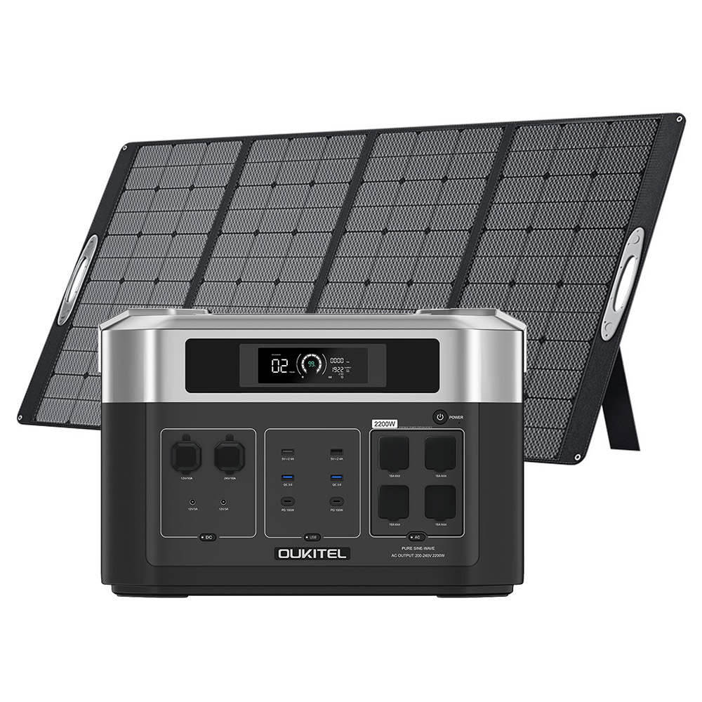 

(Free Gift MC4 Cable for Micro-inverter) OUKITEL BP2000 Portable Power Station + OUKITEL PV400 Solar Panel, 2048Wh/640000mAh LiFePO4 Battery Solar Generator, 2200W AC Output, 2000W UPS, 1800W AC Charging, Expand Up to 7 Battery Packs, 15 Outputs