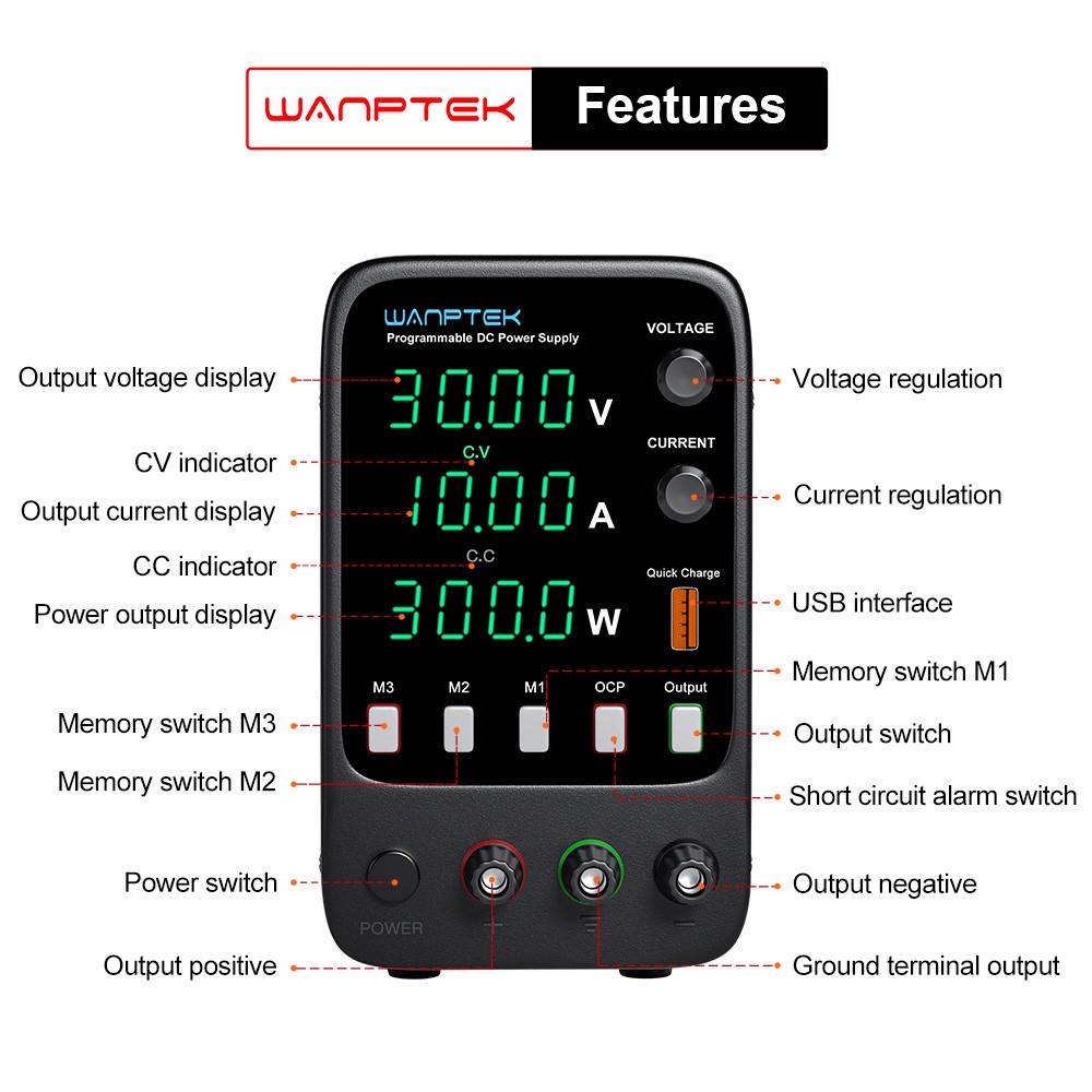 WANPTEK APS3010H Programmable Regulated DC Power Supply US Plug