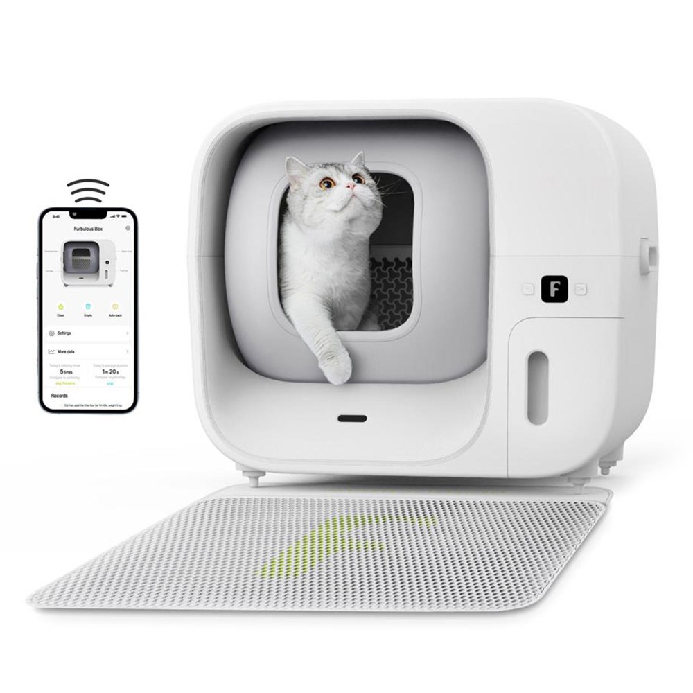 Furbulous Automatic Cat Litter Box with App Control, 60L Large Capacity, with Odor Removal Deodorant, for Multiple Cats - White