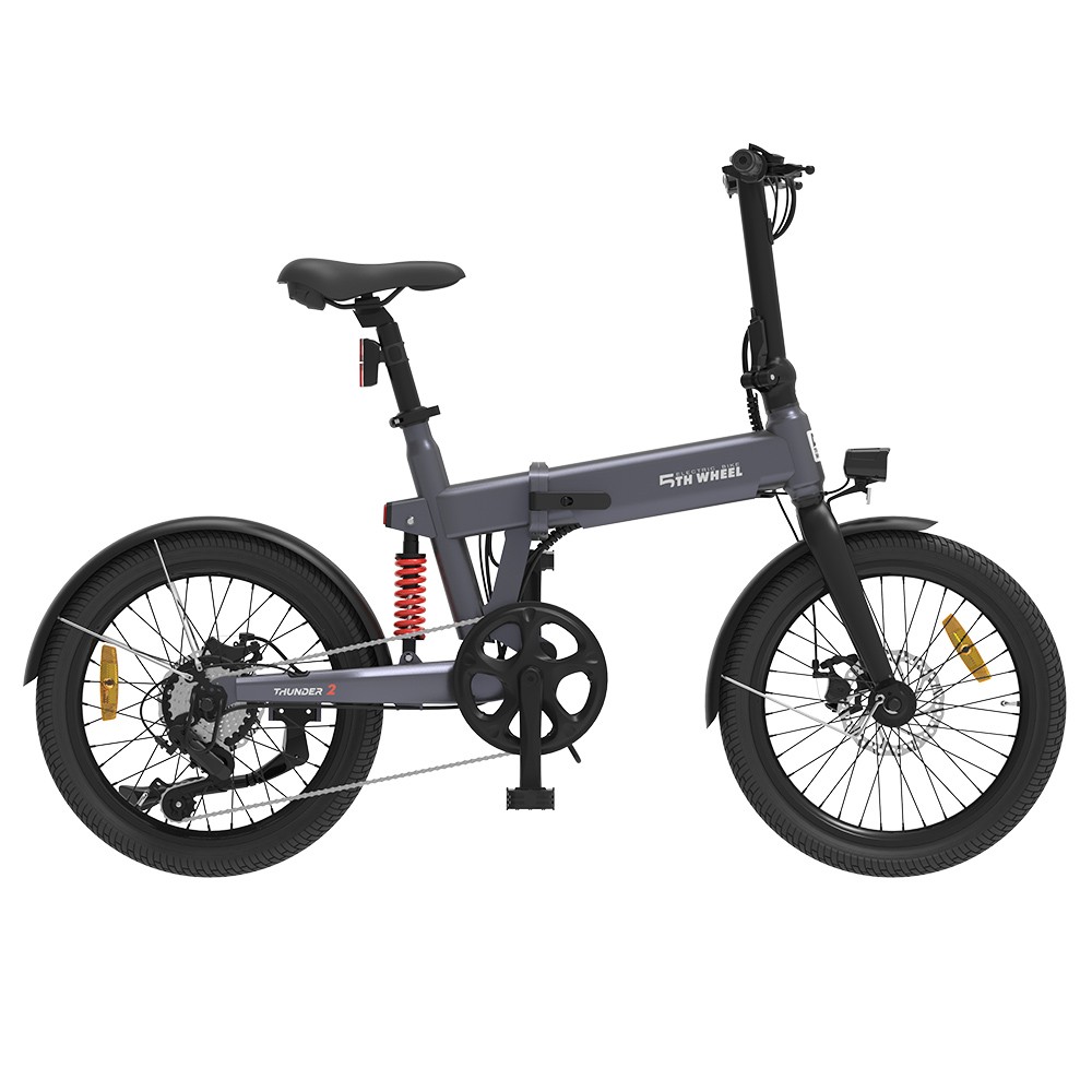 

5TH WHEEL Thunder 2 Electric Bike 20 inch Inflatable Rubber Tires, 350W Motor 20mph Max Speed 36V 10.4Ah Battery 50 Miles Range Shimano 6-Speed Gear, Grey