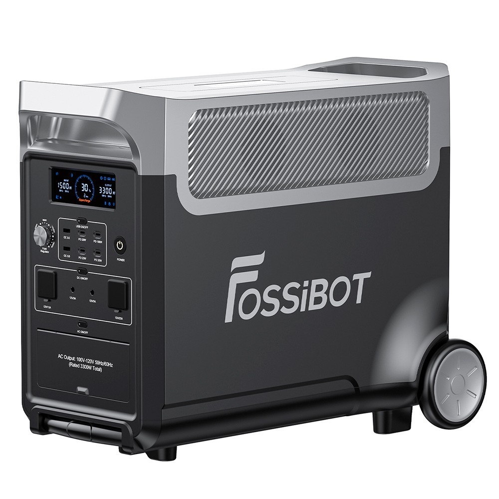 

FOSSiBOT F3600 Portable Power Station, 3840Wh LiFePO4 Solar Generator, 3300W AC Output, 2000W Max Solar Charge, Fully Recharge in 1.8 Hours, 15 Output Ports, LCD Screen, Removable Flashlight Torch, 3W LED Light, with Rolling Wheels