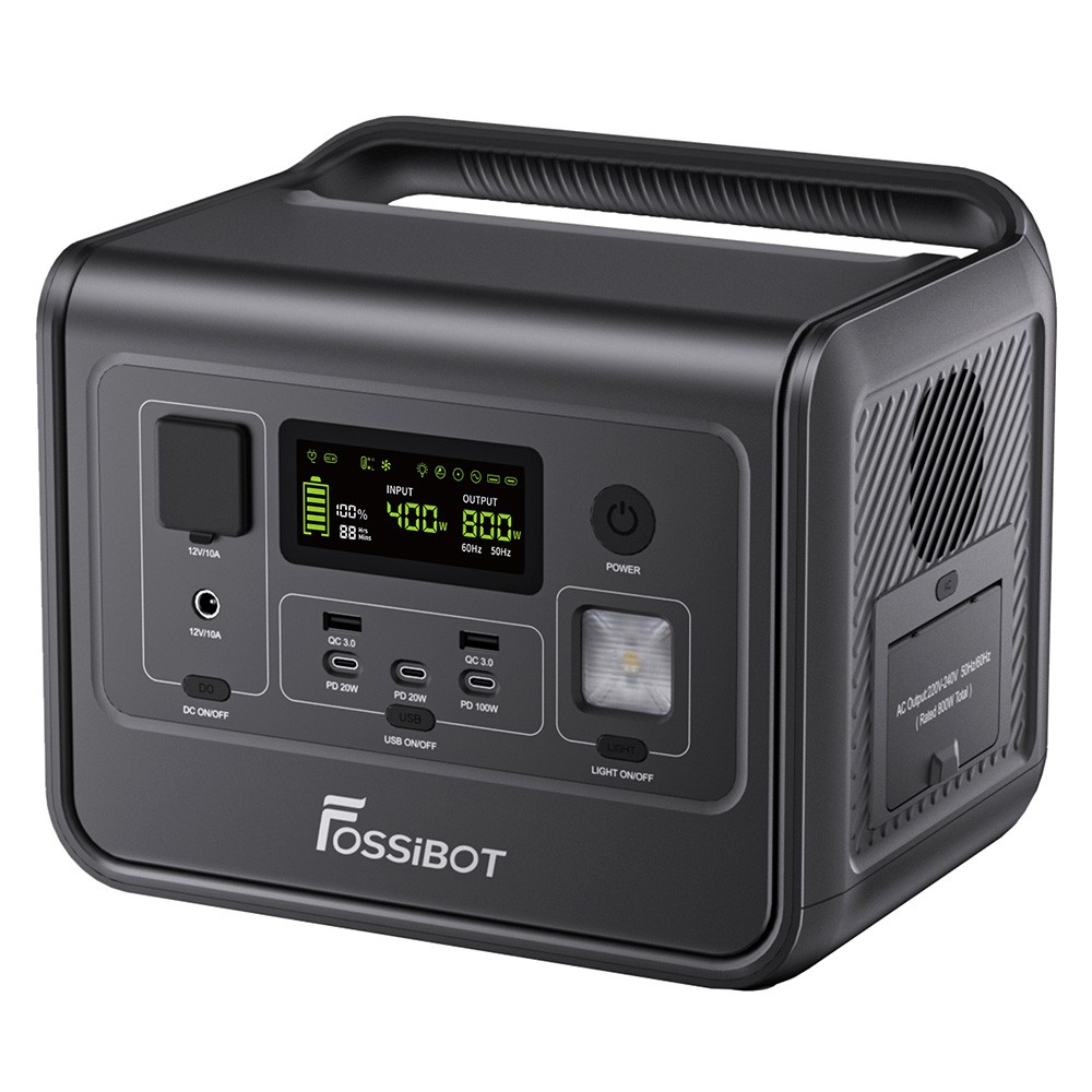 

FOSSiBOT F800 Portable Power Station, 512Wh LiFePO4 Solar Generator, 3500 Times Cycle, 800W AC Output, 200W Max Solar Input, 8 Outlets, DC6530, 2xUSB-A, 3xType-C, AC Output, LCD Display, Fully Recharged in 1.2 Hours, LED Light - Black