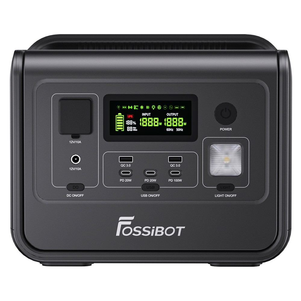 

FOSSiBOT F800 Portable Power Station, 512Wh LiFePO4 Solar Generator, 800W AC Output, 200W Max Solar Input, 8 Outlets, LED Light - Black