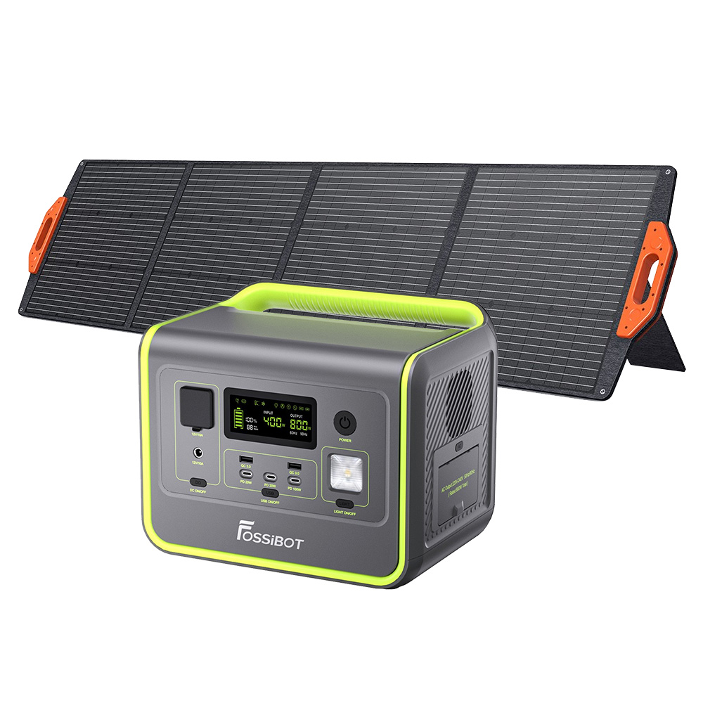 

FOSSiBOT F800 Portable Power Station + FOSSiBOT SP200 Foldable Solar Panel, 512Wh LiFePO4 Solar Generator, 800W AC Output, 200W Max Solar Input, 8 Outlets, LED Light - Green