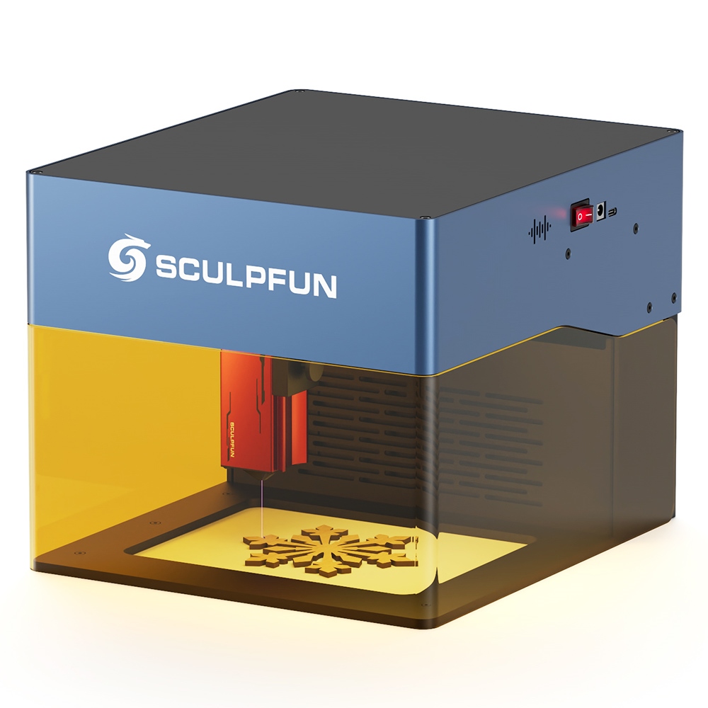 

SCULPFUN iCube 3W Laser Engraver, 0.02mm Laser Spot, 10000mm/min Engraving Speed, 32-bit Motherboard, Replaceable Lens, Smoke Filter, Temperature Alarm, App Connection, 130x130mm - EU Plug
