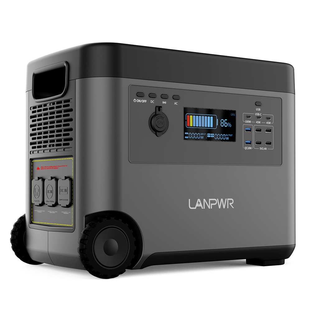 

LANPWR 2500W Portable Power Station, 2160Wh LifePo4 Solar Generator, 15W Wireless Charging, 14 Outlets, 65 Mins AC Fast Charging, for Balcony Solar System, Camping, RV Trip, Outdoor Party, Home Use, Black