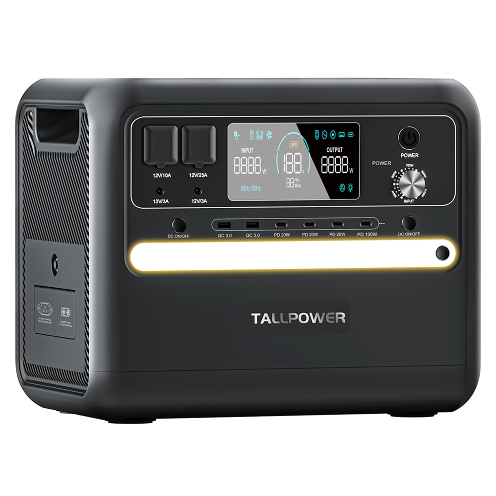 

TALLPOWER V2400 Portable Power Station, 2160Wh LiFePo4 Solar Generator, 2400W AC Output, Adjustable Input Power, PD 100W USB-C, UPS Function, LED Light, 13 Outputs - Black