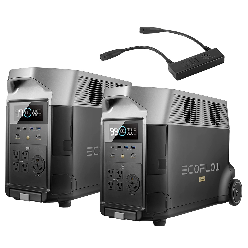 

2 x EcoFlow DELTA Pro Portable Power Station + EcoFlow Double Voltage Hub, 3600Wh LiFePO4 Solar Generator, 3600W AC Output, Recharge to 80% in 2H, Expandable Up to 25kWh, 15 Outlets, App Control
