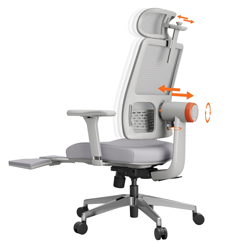 NEWTRAL MagicH-BPro Ergonomic Chair with Footrest, Auto-Following Backrest Headrest, Adaptive Lower Back Support, Adjustable Armrest, 4 Positions to Lock - Grey