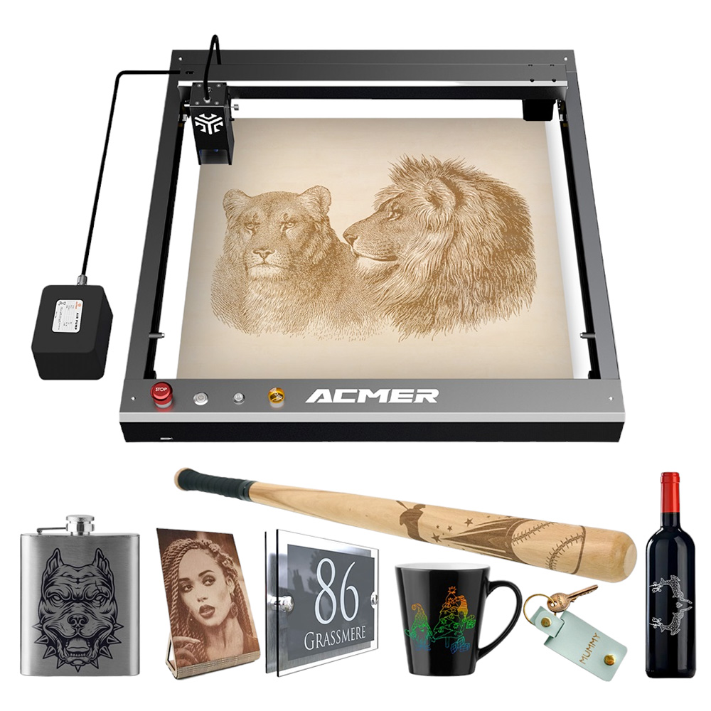 

ACMER P2 10W Laser Engraver Cutter, Fixed Focus, Engraving at 30000mm/min, Ultra-silent Auto Air Assist, 0.01mm Engraving Accuracy, iOS Android App Control, Pre-Assembled, 420*400mm