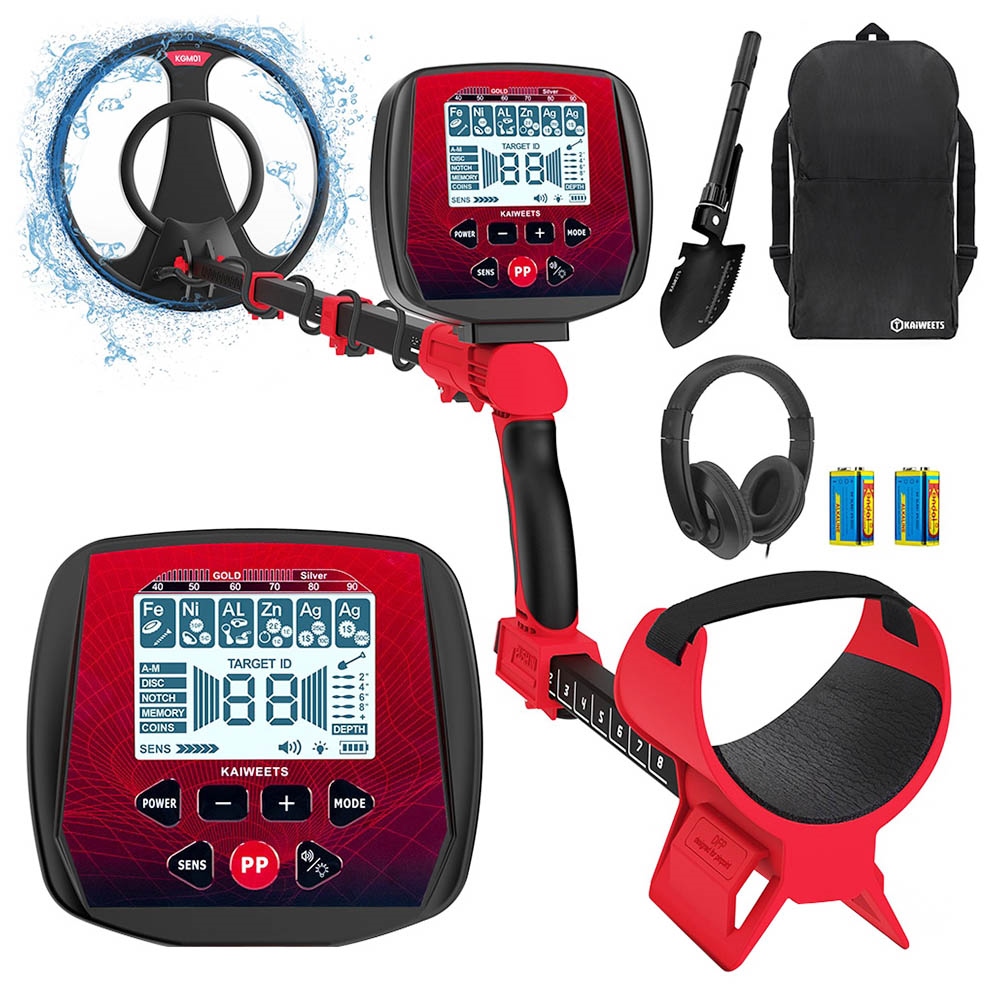 KAIWEETS KGM01 Metal Detector, 6 Detection Modes, 5-Level Sensitivity, LCD Display, IP68 Waterproof, with Headphone, Shovel, Bag