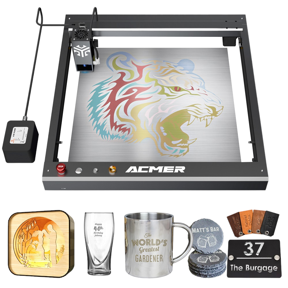 ACMER P2 33W Laser Cutter, Engraving at 30000mm/min, Ultra-silent Auto Air Assist, 0.01mm Engraving Accuracy, iOS Android App Control, Pre-Assembled, 420*400mm