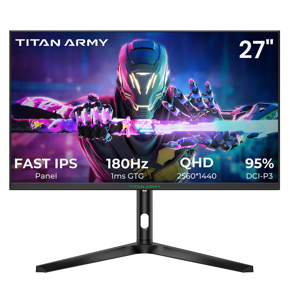 

TITAN ARMY P27A2R 27-Inch Gaming Monitor, Fast IPS 180Hz Adaptive Sync, 2560*1440 QHD, 1ms GTG, 95% DCI-P3, Support FPS/RTS Gaming Mode, Low Blue, 2*HDMI 2.0 2*DP 1.4 1*Audio, Adjustable Height VESA Mount, Black