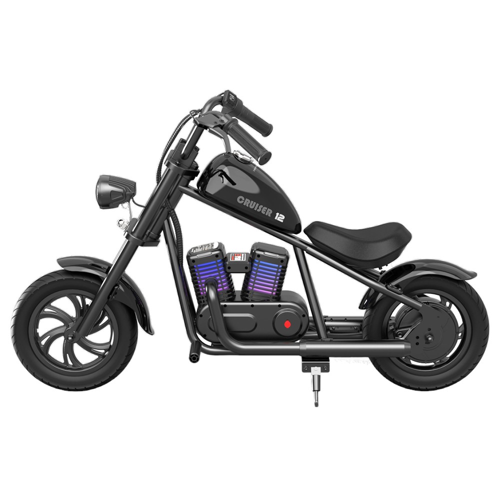 

HYPER GOGO Cruiser 12 Plus Electric Motorcycle for Kids 24V 5.2Ah Battery 160W Motor 16km/h Speed 12" x 3" Tires, 12km Max Range with Odometer, Ambient Lights, Simulated Smoke, Bluetooth Speaker - Black