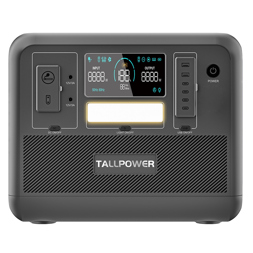 

TALLPOWER V2000 Portable Power Station, 1536Wh LiFePo4 Solar Generator, 2000W AC Output, 1.5 Hours Fast Charging, PD 100W USB-C, UPS Function, LED Light, 13 Outputs - Grey
